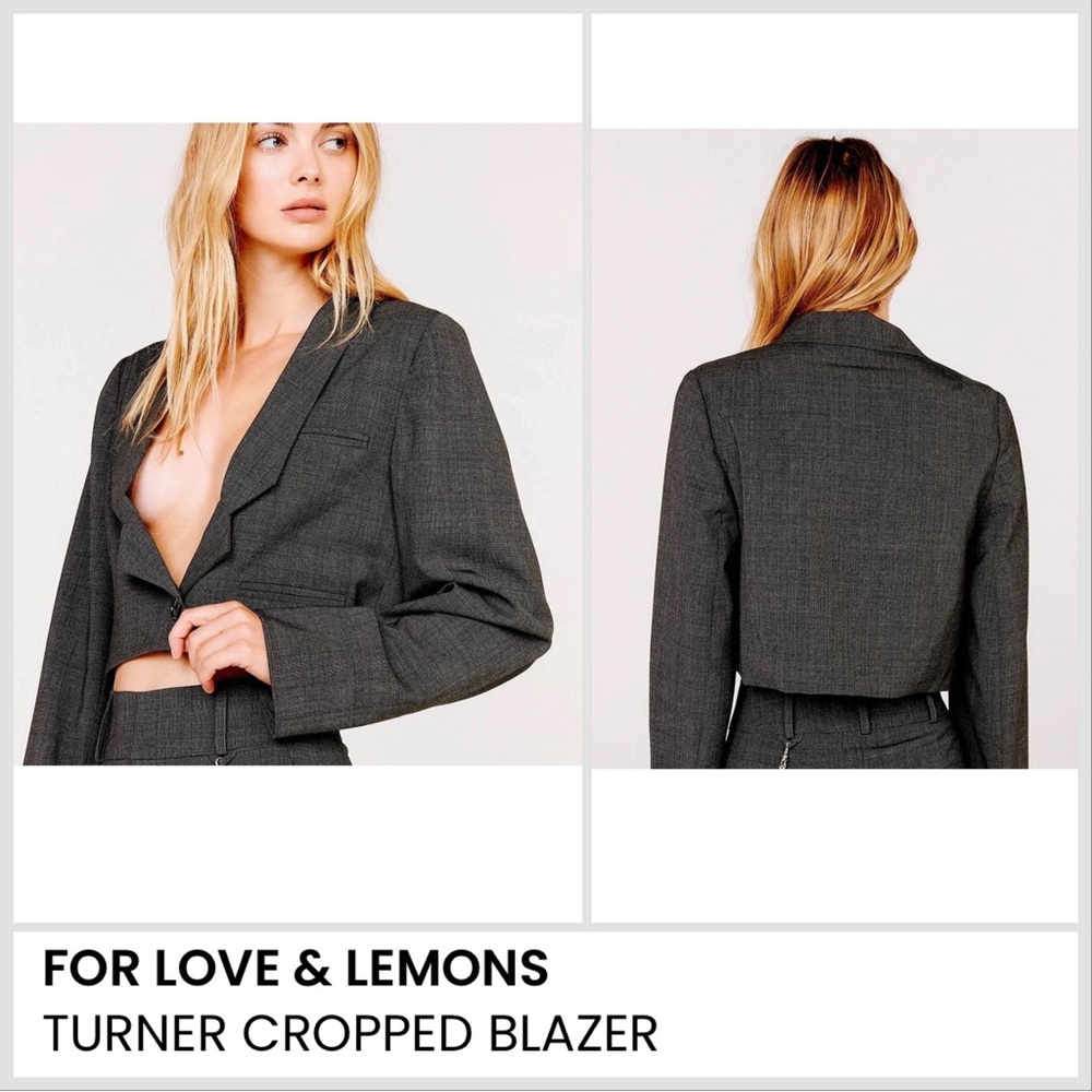 For Love & Lemons Turner Gray charcoal Cropped Blazer suit jacket women’s small